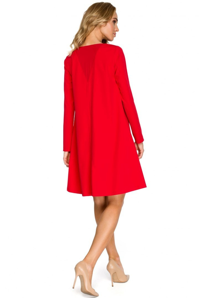 Sukienka Midi - Rozkloszowana Trapezowa - czerwona